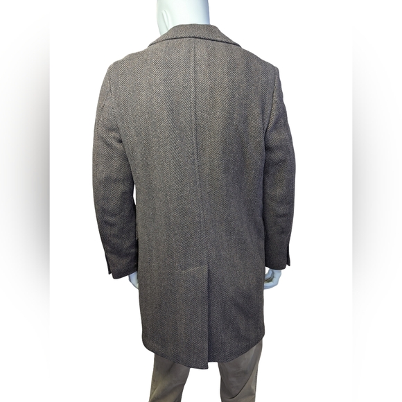 Wool Cashmere Herringbone Overcoat, Black & Brown, Weather Report, Size 38R / M - Picture 7 of 13